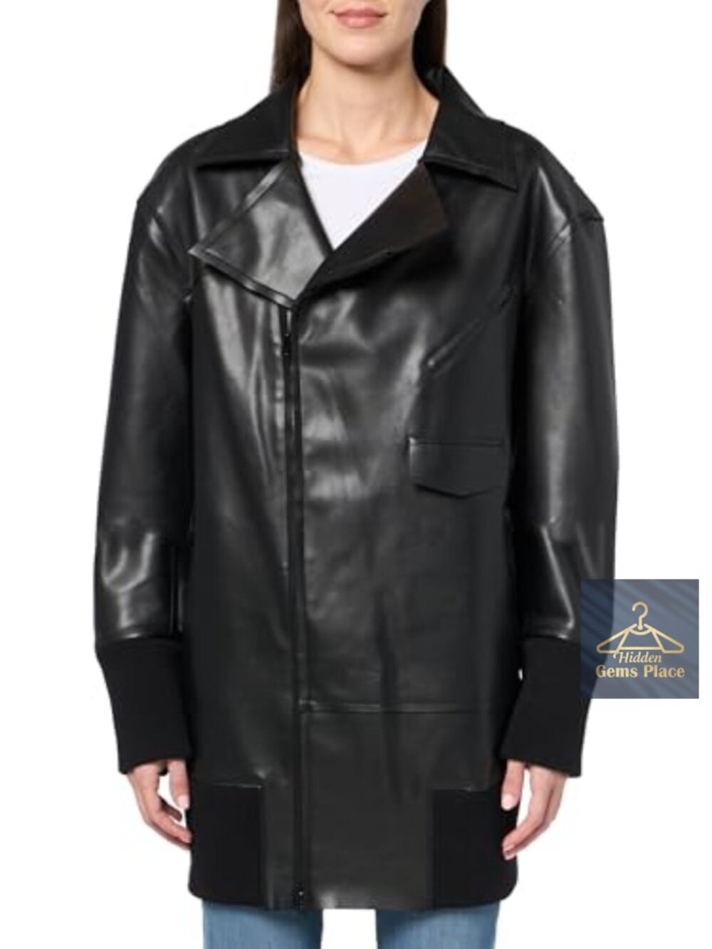 Oversized Faux Leather Moto Jacket, Zip Front, Long Sleeve, Unisex